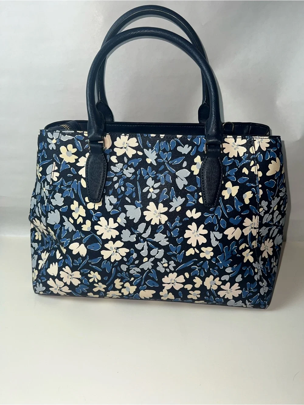Kate Spade New York Navy Blue Floral Satchel Handbag EUC